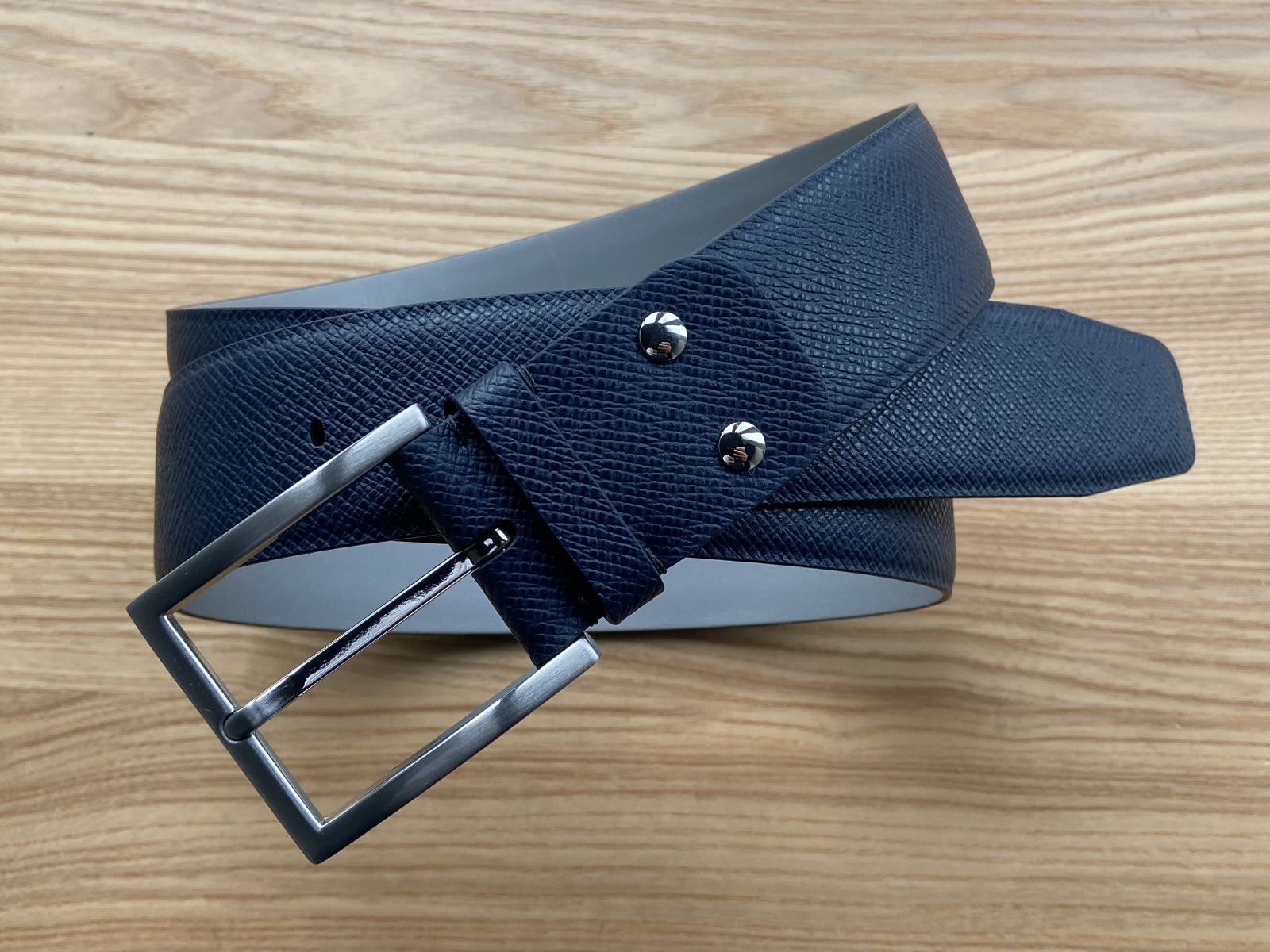 Ремень из темно-синей кожи Saffiano