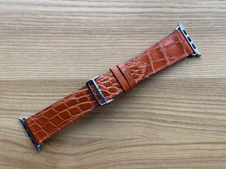 Темно-помаранчевий ремінець для Apple Watch Series 7 Hermès Case 45 mm зі шкіри крокодила, ручна робота